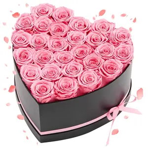 【DealsForYouDays】VEVOR Preserved Roses Heart-Shaped Box, 27 Pcs Eternal Flowers Bouquet, Decor for Room Decor, Birthday Gift for Women, Valentine's Day Pink Home Decorative Flowers