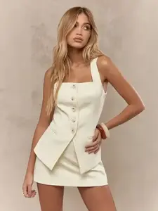 MISSGUIDED Modern Chic Button-Front Waistcoat Mini Skirt Two-Piece Set