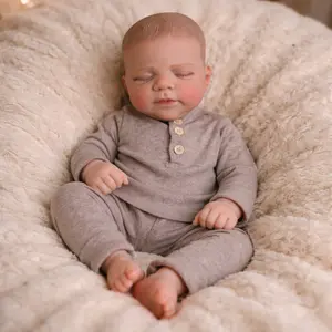 18-Inch (48cm) Realistic Reborn Baby Doll, Full Body Soft Vinyl Sleeping Doll with Gentle Closed Eyes, Hand-Painted Facial Features, Feeding Set, Magnetic Pacifier & Diaper, Latex-Free Ideal Boy Gift Toy