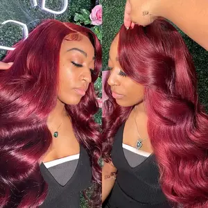 LOOKEYEME 180 Density Burgundy 13x6 HD Lace Frontal Wigs 99J Body Wave HD Water Wave 13x4 Lace Front Human Hair Brazilian 30 32 Inch Wine