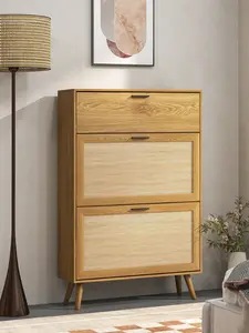 Topwin Rattan Shoe Cabinet, Shoe Rack Organizer Freestanding Cabinet Modern Storage Shelves For Entryway Hallway Closet