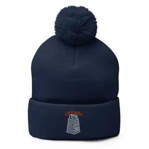 Chicago Football Beanie • Cheese Grater Pom-Pom Hat • Windy City Rivalry Gift • Navy & Orange Winter Fan Gear