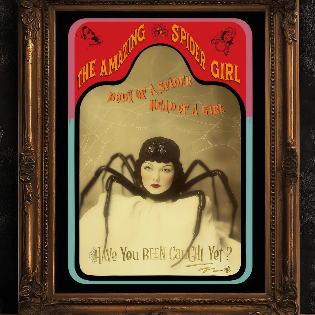 Spider Girl, Vintage Circus Wall Art, Oddities & Curiosities Poster, Amazing Spidora Retro Cabinet Card, Freakshow Sideshow Print Unframed, Room Decor