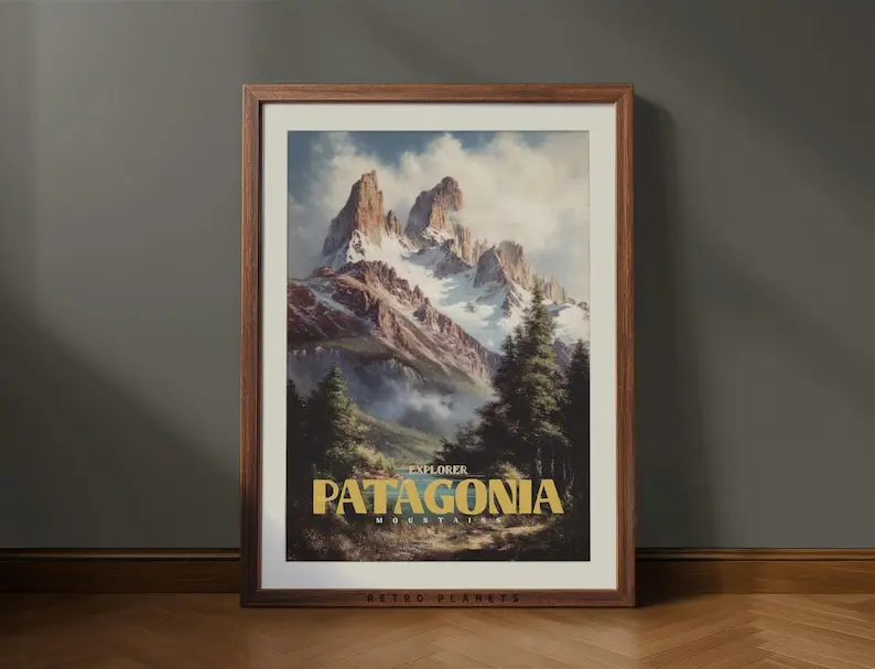 Patagonia National Park Vintage Travel Poster Andes Mountain Print