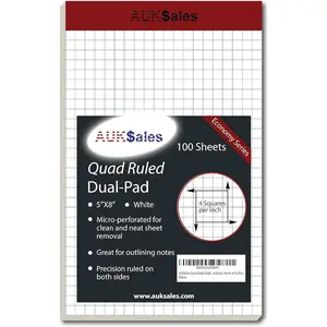 Grid Paper Pad 5x8 Inches, Graph Paper Pad 4x4, Grid Notepad, 1 Pack, 5x8 Graph Paper 1/4 Grid, Graphing Paper, Engineering Pad, 100 Sheets 200 Pages Perforated Pad for School, Home, & Office