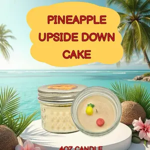 4oz Pineapple Upside Down Cake Candle-A mouthwatering mix of sweet pineapple, vanilla cake, and buttery brown sugar.