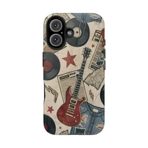 Retro Rock Guitar Phone Case – Vintage Music Records Design – Cool Rock Star Style Protective Cover for Music Lovers
