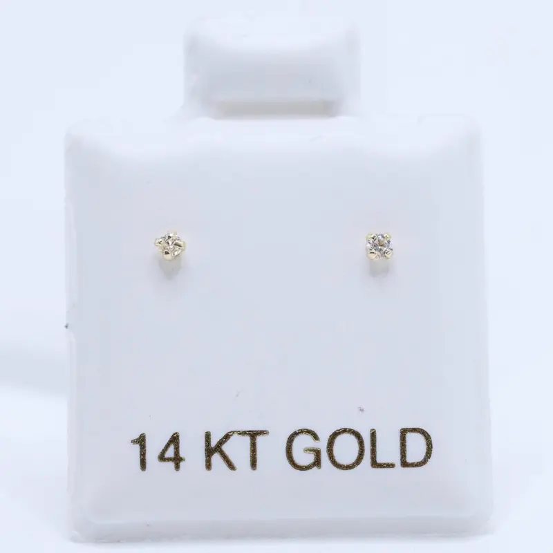 14KT Gold 2-Piece Nose Stud Set - Ball Back, 1.5mm Cubic Zirconia Stone Piercing Jewelry