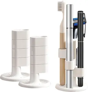 2Pcs 360° Rotating Countertop Toothbrush Holders 4 Tier Bathroom Toothbrush Organizer with Tree Design, 2025 New Toothbrush Holder for Bathroom, Multifunctional Makeup Brush Holder Organizer, 2 Pcs