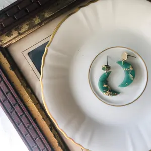 Alysa Nadeau Designs Hand Made Polymer Clay Lightweight Moon Earring, Model #AlysaNadeauDesigns