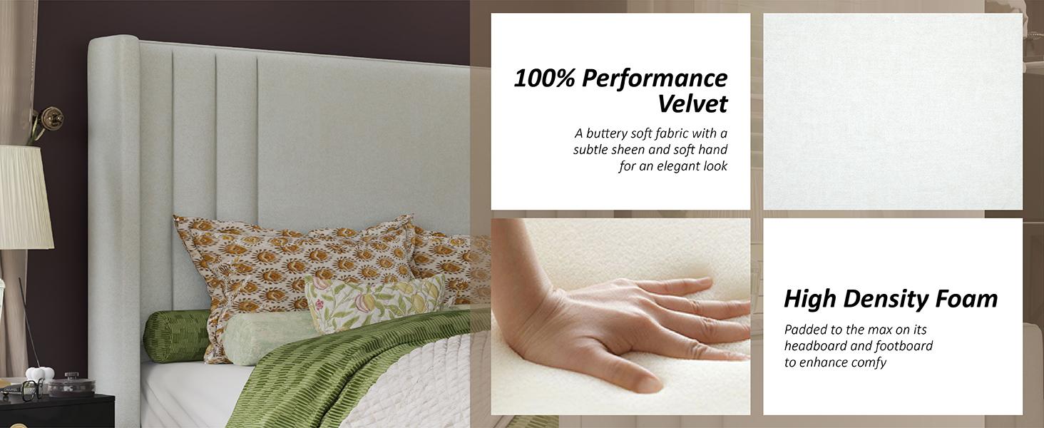 AMERLIFE Modern Bed Frame, Upholstered  Platform Bed with Vertical Channel Tufted Headboard & Footboard, Premium Velvet, Queen/King Size/Unique Bedroom Furniture/Best Gift Ideas/Christmas Gifts