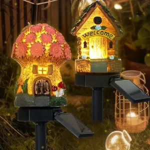 2 Pack Mushroom Fairy House Solar Light Halloween Outdoor Garden  Statue LED Light Fairy Lights for Outside Christmas Garden Lawn Walkway Patio Yard Backyard  Decoration