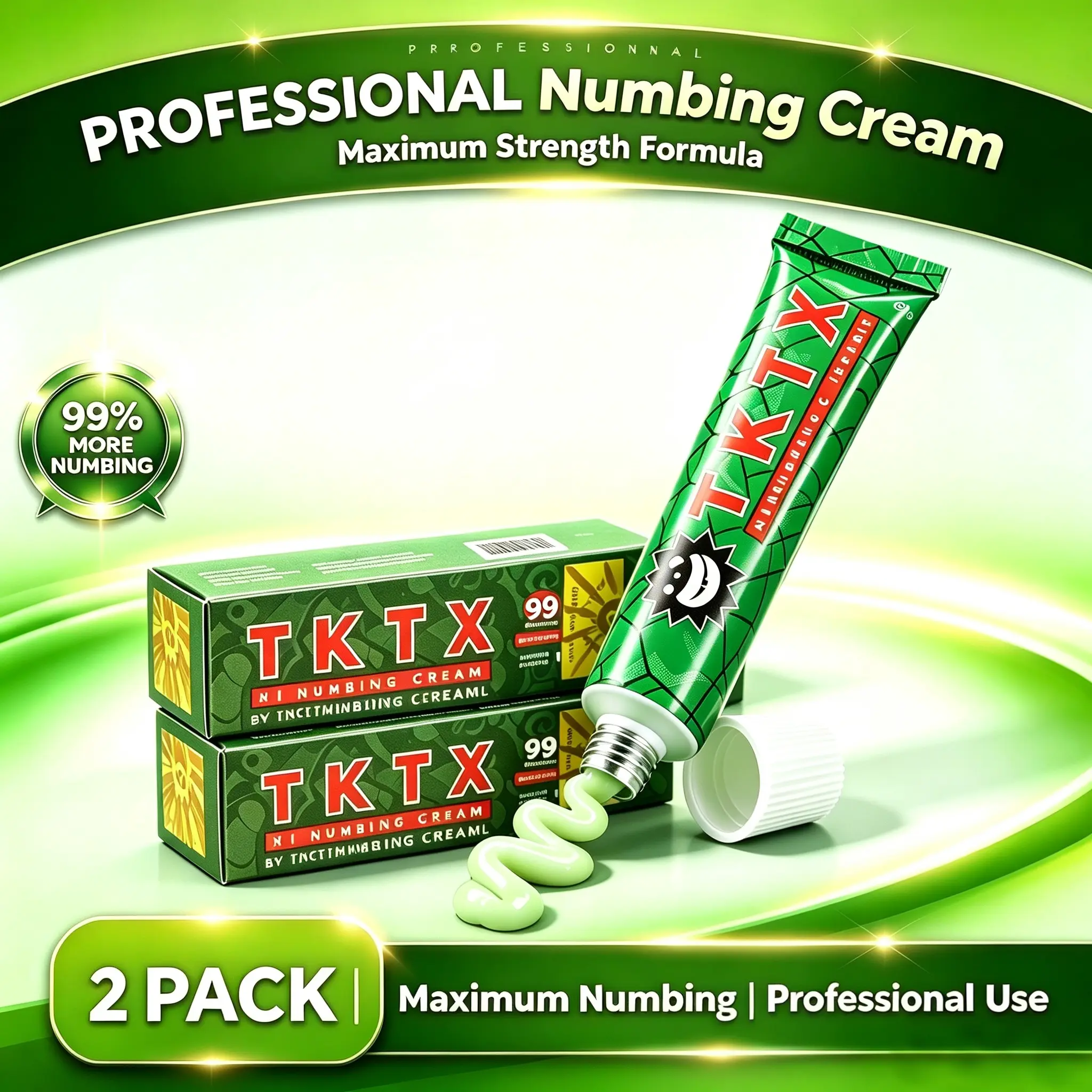 TKTX 2 Pack Green Tattoo Soothing Cream 99% Enhanced Formula 6-8 Hour - Deep Skin Comfort Balm for Tattoo Care, Ointment for Waxing & Piercing, Long-Lasting Tattoo Aftercare for Body Art Enthusiasts
