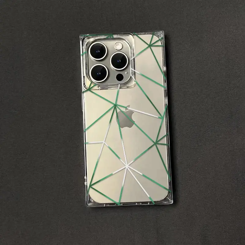 Green Patchwork Lines Square Phone Case for use with iphone 17 air 16 pro  max 15
