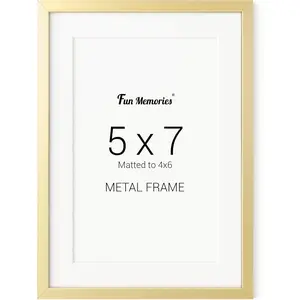 5x7 metal picture frame 5 x 7 aluminum photo frames with 4x6 removable mat ideal for wall or tabletop display wall hook hanging hardware included gold 1 pack