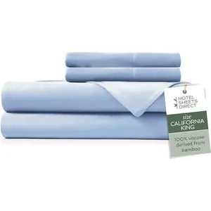 Hotel Sheets Direct 4 Piece Bed Sheet Set California King Size, 100% Viscose Derived from Bamboo Sheets Set with 2 Pillowcases, Cooling & Breathable Luxury Bedding, Moisture-Wicking, Light Blue