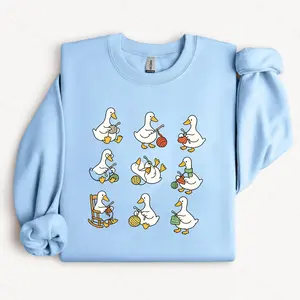 [Ship From US] PRINTED Cute Goose Crocheting Sweatshirt, Funny Yarn Lover Tee, Crochet Gift for Women, Animal Crochet T-Shirt, Goose Craft Graphic T-Shirt