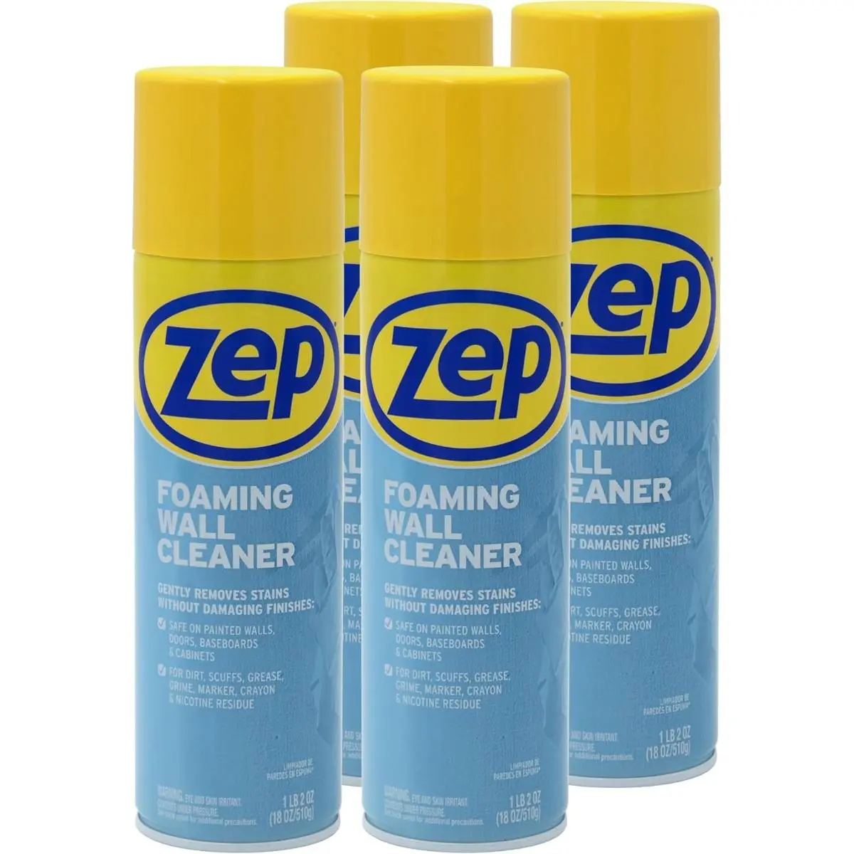 Zep ZUFWC18 18oz Foaming Wall Cleaner Spray Container, Finish-Safe Household Cleaning Solution for Walls & Baseboards, Scrub-Free Formula Removes Stains, Grease & Scuffs