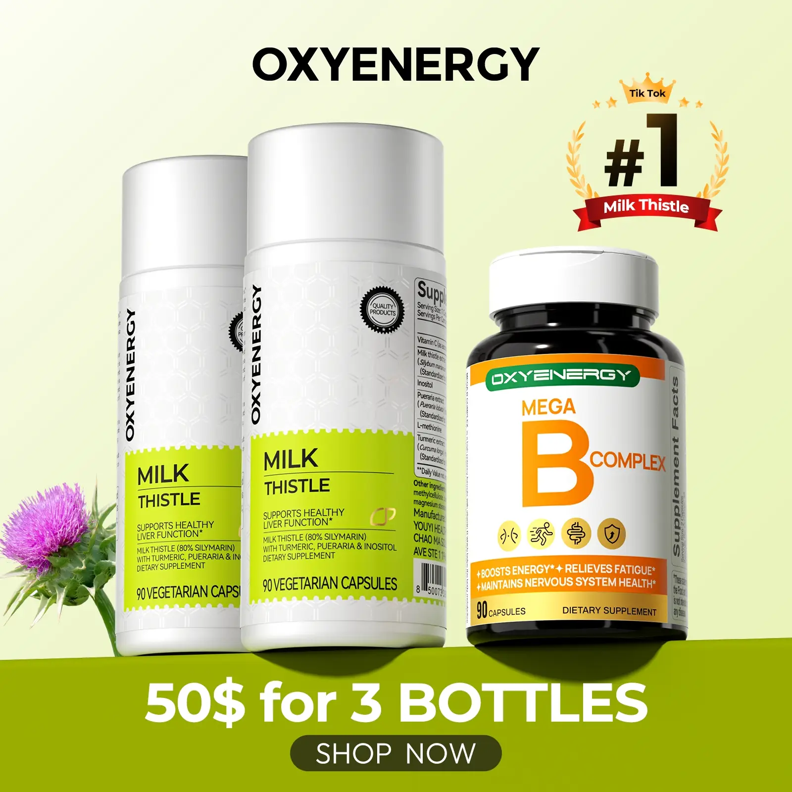 【LIVE】Oxyenergy Milk Thistle Liver Detox & Colon Cleanse, Natural Liver Health Support with Kudzu Root, Turmeric, Inositol, Methionine,Vitamin C,90 Ca