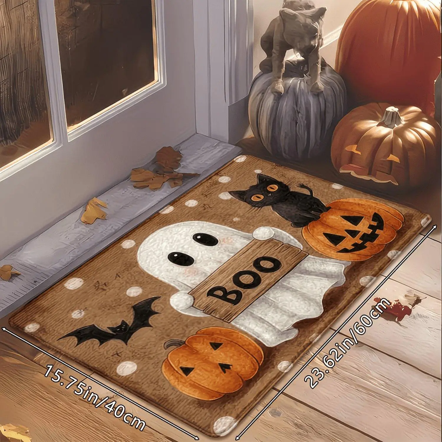 Flannel Halloween Ghost Doormat, Washable Non-Slip Entry Mat For Porch Kitchen Bathroom