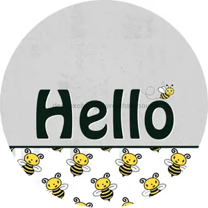 Bee Door Hanger, Hello Door Hanger, DCO-01416-DH, 18" Round Wood Door Hanger