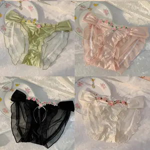 4PCS, Sexy Lace, Fungus Edge, Three-dimensional Embroidered Flower Women's Underwear, Comfortable, Breathable, Elastic Underwear, Triangle Pants