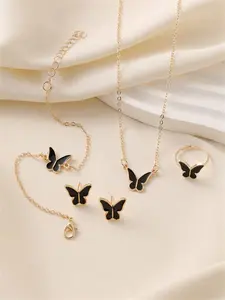 Butterfly Design Jewelry Set, Fashion Necklace & Earrings & Bracelet & Ring for Party, Daily Clothing Decor, Trendy All-match & Exquisite Jewelry for Birthday Gift