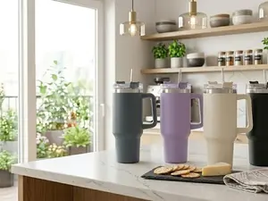 40oz Vacuum Insulated Black Tumbler - 24Hr Cold/12Hr Hot, Handle, Straw Lid, Leak-Proof Travel Mug - Ideal Gift for Him/Her!