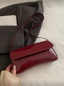 Women's Burgundy Classic Flap Crossbody Bag Minimalist Tote Rectangular Shoulder Bag Y2K Fashion Old Money Style Handbag