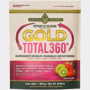 Colágeno GOLD TOTAL 360° 1.1 kg – Péptidos de Colágeno con Biotina, Ácido Hialurónico, Resveratrol, Magnesio & Vitaminas – Sabor Fresa Kiwi – Beauty & Joint Support