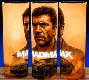 Mad Max Road Warrior Mel Gibson with Interceptor Wasteland Scifi Movie Cup Mug Tumbler 20oz Stainless Steel Tumbler with Slide Closure Lid, Reusable Plastic Straw, Handmade Design - Drinkware