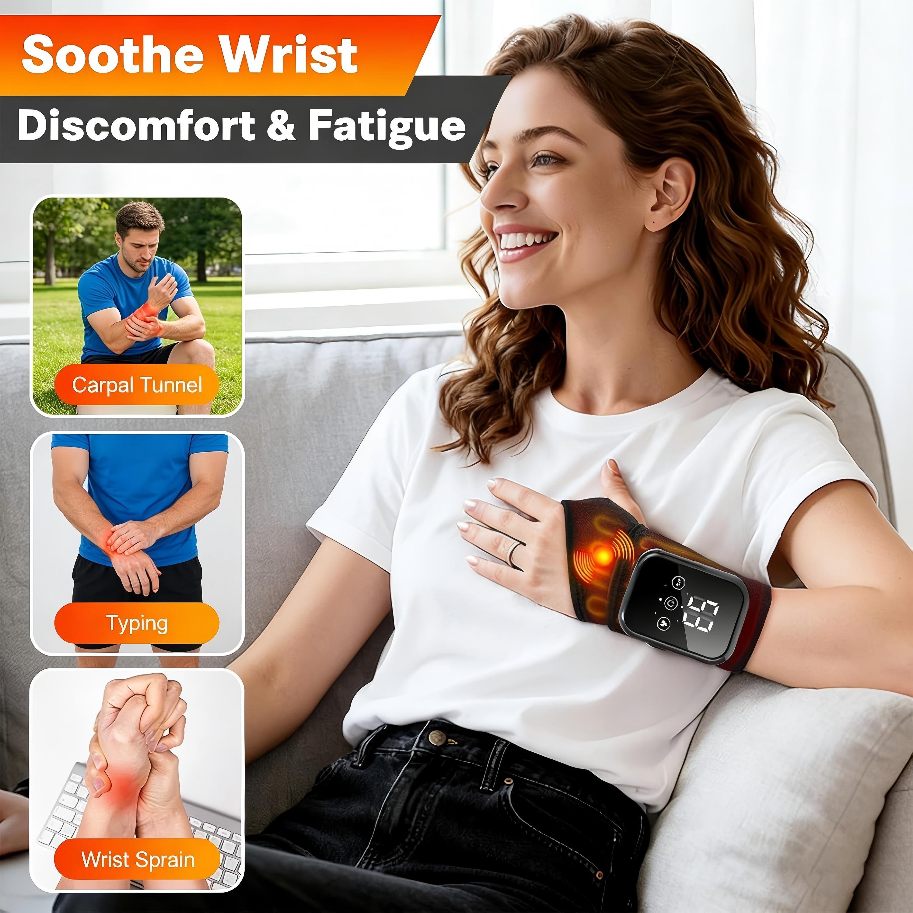 Heated Wrist Wrap Massager - 3 Heat & 3 Vibration Modes, 2000mAh Wireless Charging, Touch Control, Universal Fit, Portable Massagers, Heating Pad, Home Supplies for Wrist Soreness & Knee Relief, Gift