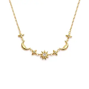 Gold 18k Constellation Laminated Necklace with Stars and Moons