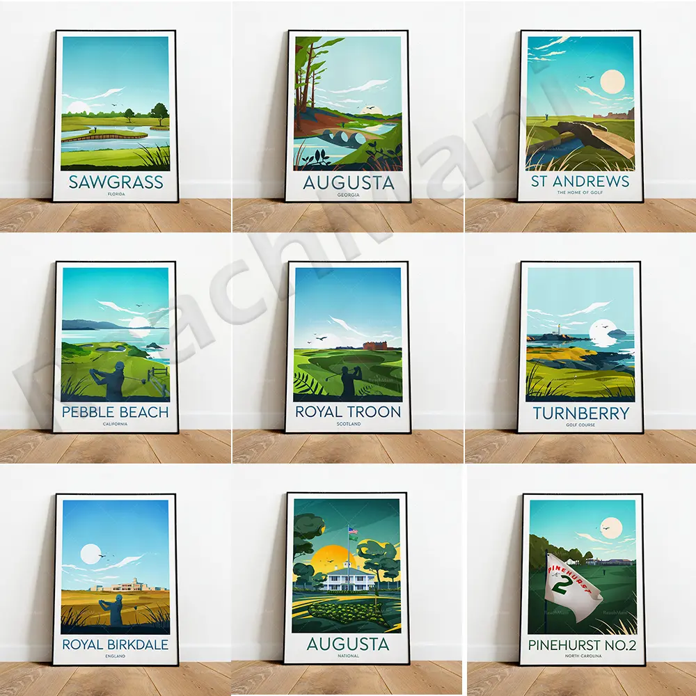 Set of Poster Augusta Country, Pebble Beach Wall , TPC Sawgrass Prints, Florida Golf Club Prints, Decorative Posters Artistic  Decoration Room