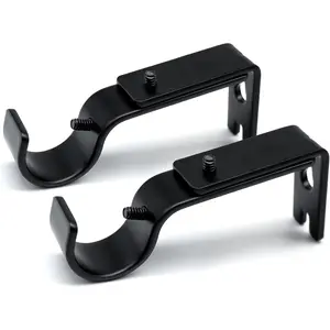 Curtain Rod Brackets Adjustable, 2 Pack  Bracket for Walls, Holder, Drapery Hardware Window Support Hanger for 1 Inch Rod, Black