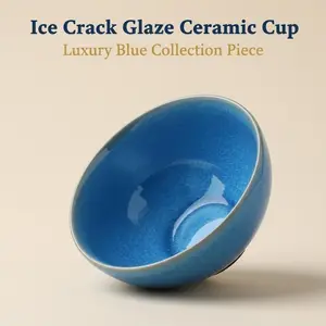 HYCHIKA Classic Round Thick Crackle Glazed Ceramic Cup - Heat-Insulated Deep Blue Jade-Infused Jianzhan Drinkware Equipment, Ice Cube Compatible Collectible Cultural Item