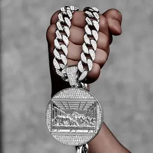 Unisex Last Supper Pendant Cuban Link Necklace with 14mm Chain, Trendy Fashion Costume Jewelry, Chain Jewelry Necklaces, Cuban Link Necklaces