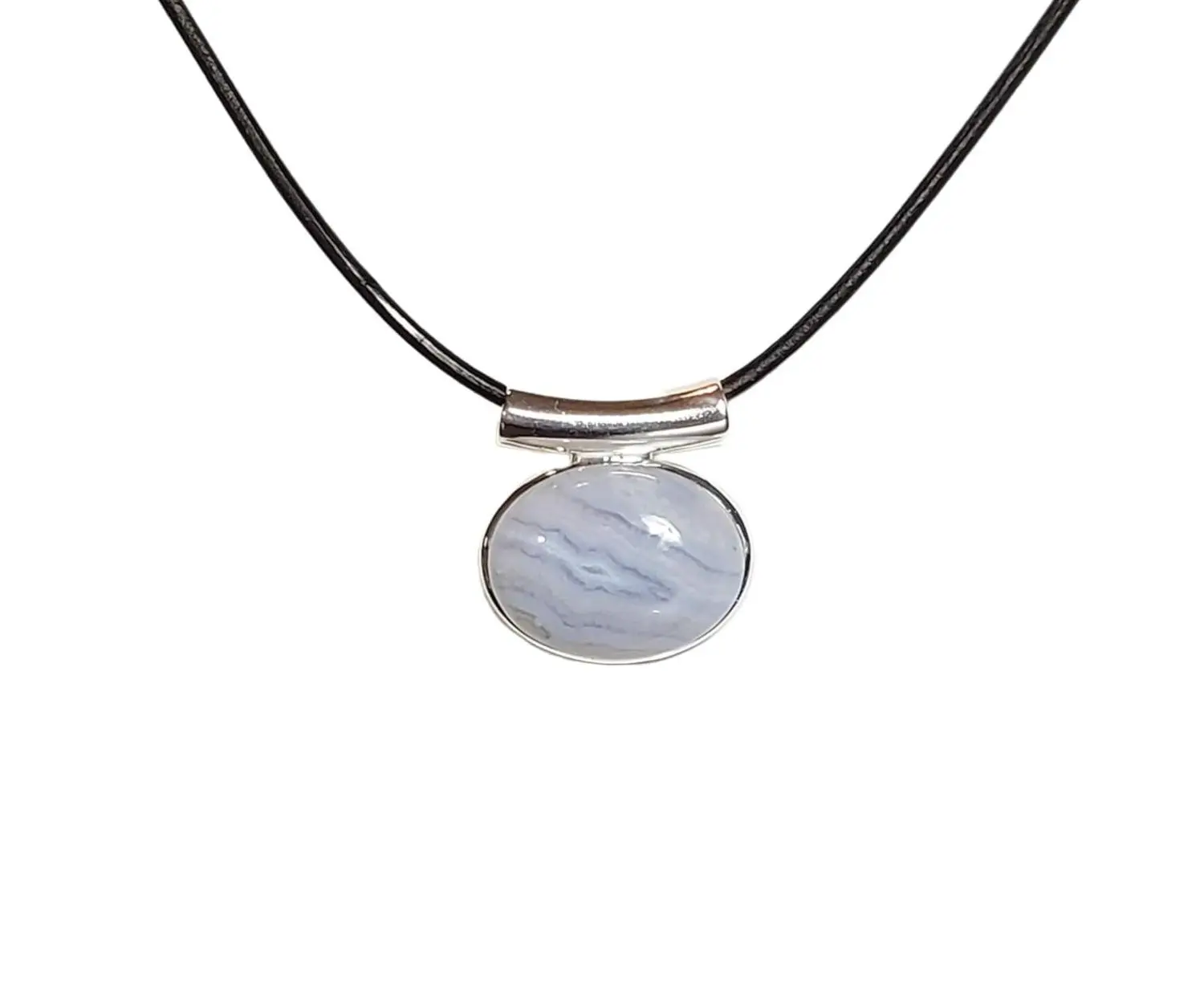 Blue Lace Chalcedony Agate Pendant Necklace