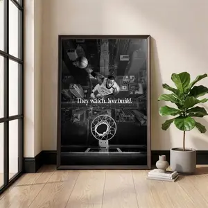 LeBron James Poster, Motivational Basketball Wall Art, They Watch You Build Print, Black and White Sports Decor, Home Gym Office Art, Hustle( Unframed - Print Only )