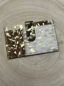 Cowhide Credit Card Wallet - Acid Wash Gold