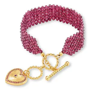 Rarities Gold-Plated Woven Gem Bead Heart Drop Toggle Bracelet