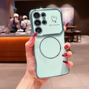 Cute Magnetic Phone Case for Samsung Galaxy S26 S25 S24 S23 S22 S20 Fe S21 Ultra S22 Plus, Luxury Heart Design, Shockproof Camera Protection