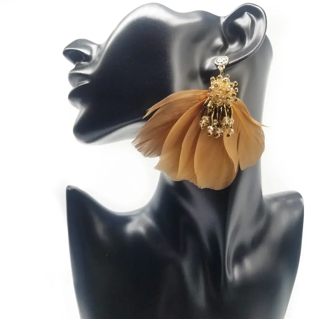 Carnival-Beige Women's Stud Earrings with Feather Design - Stud Back, Female Jewelry Accessory