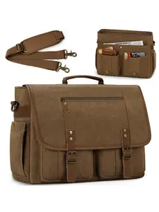 Men's Messenger Bag 17-17.3 Inch Vintage Canvas Briefcase, Waterproof Large Capacity Laptop Backpack, Durable Crossbody Shoulder Strap Bag