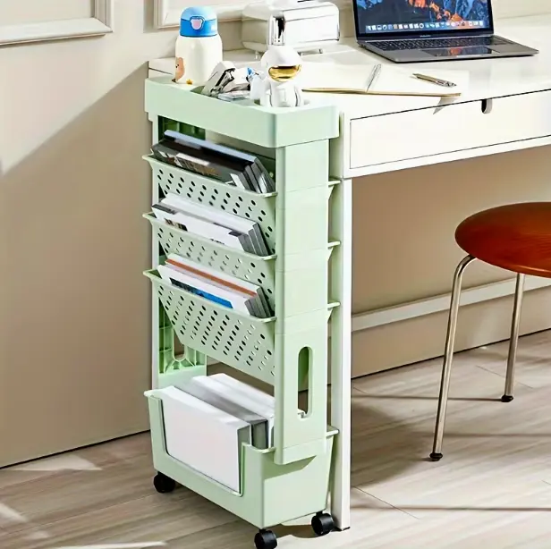 Green Rolling Storage Cart with 4 Shelves for Office Supplies and Documents