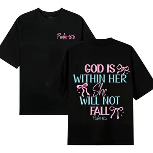 "GOD IS WITHIN HER SHE WILL NOT FALL" & Psalm 46:5 Retro Vintage Loose Fit Unisex Top for Men & Women Spring Summer Casual Wear,180g Washed Cotton T-Shirt Dual-Sided Inspirational Design ,Must-buy on Black Friday