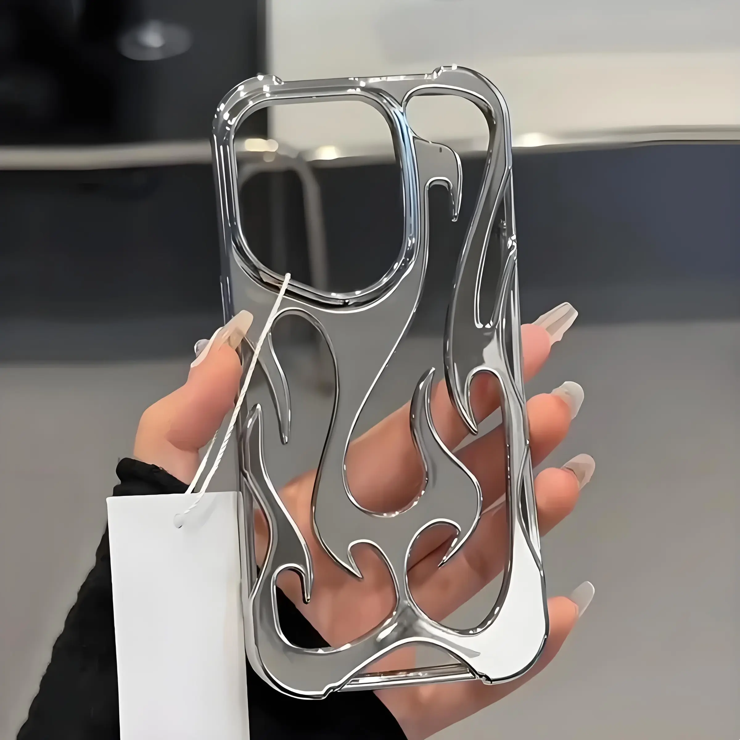 Fashion Hollowed Fire Flame Phone Case For iPhone 17 Pro Max 16 Plus 15 14 13 12  Cool Boy Girl Silvery Electroplated Soft Protective Cover Stylish Cellphone Accessory Creative Gift Shell Casing Accessories