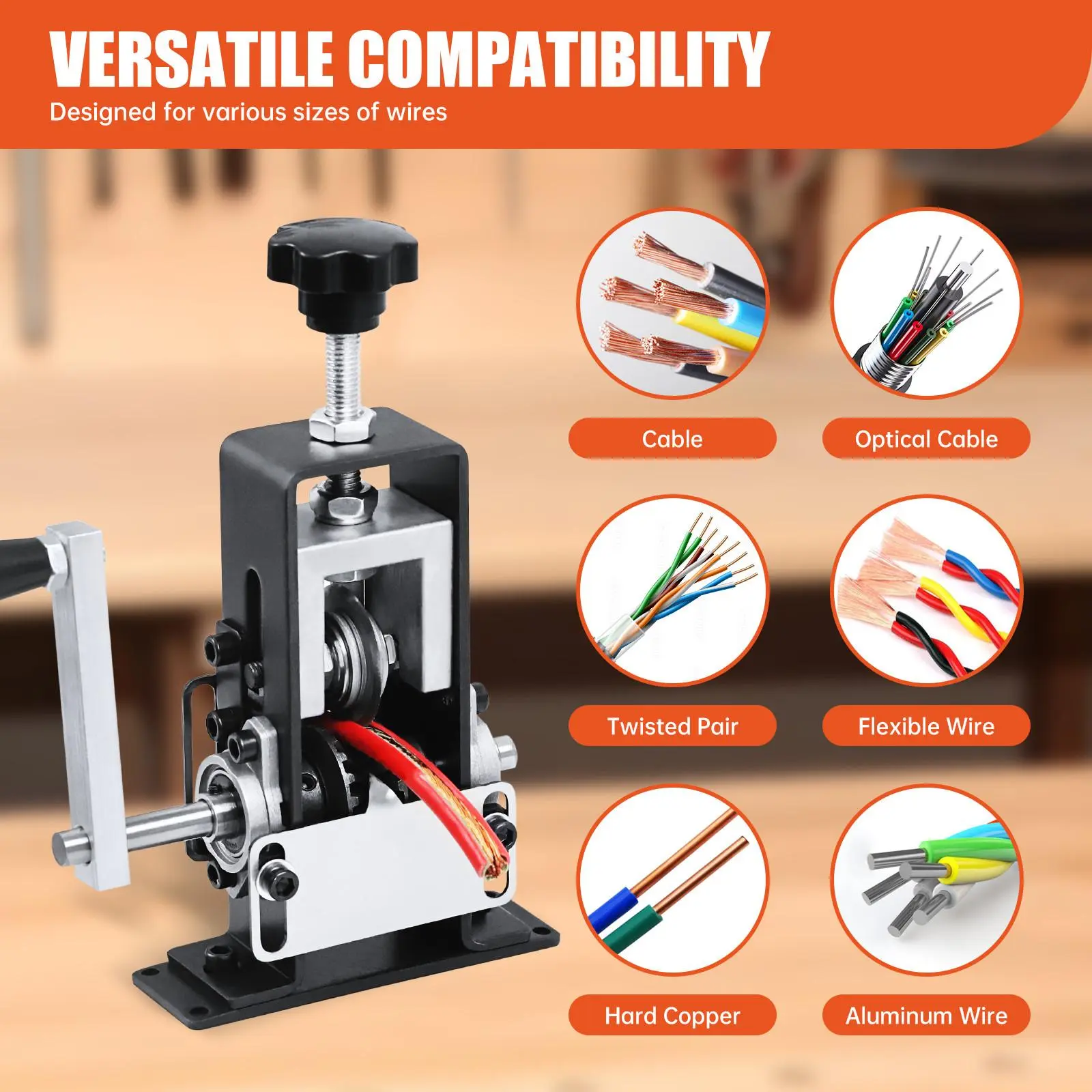 Universal Manual Wire Stripper - Dual-Use Type (Hand Crank & Drill Powered), 0.06-1 in Range, Compact Structure, Durable Components, Efficiently Strips Wires for Camping & Hiking Picnicware Setup