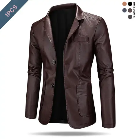 Men's Classic Fitted Plain Button-Collared Jacket Coats - Long Sleeve, Polyester Lined, Fall-Winter Casual Street Menswear Outerwear, Regular Sizes S,M,L,XL