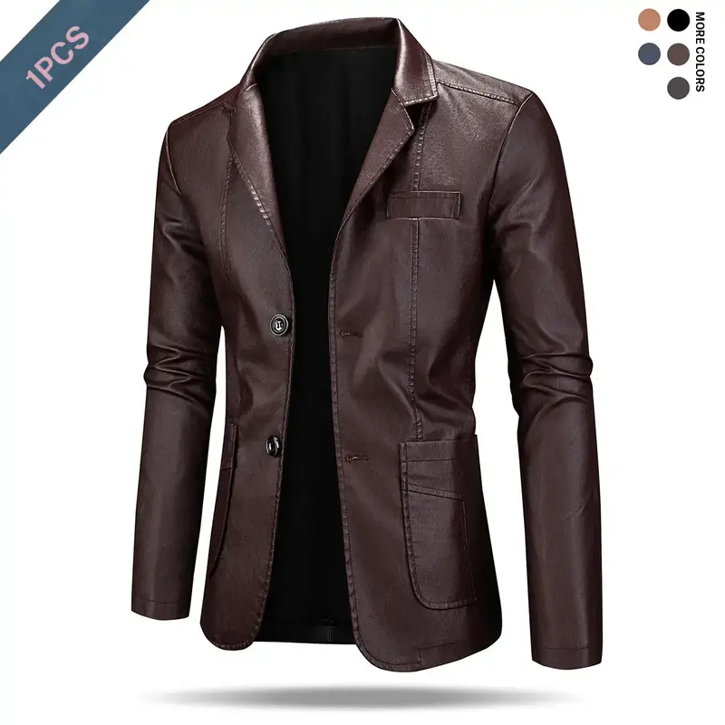 Men's Classic Fitted Plain Button-Collared Jacket Coats - Long Sleeve, Polyester Lined, Fall-Winter Casual Street Menswear Outerwear, Regular Sizes S,M,L,XL